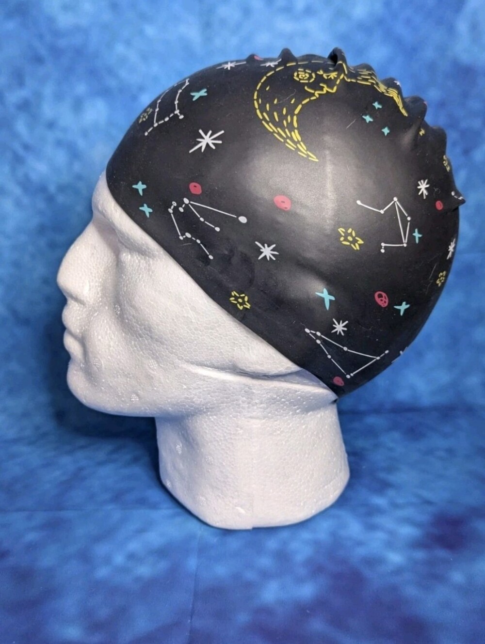 Sporti Silicone Swim Cap Black Celestial Print Adult OSFM